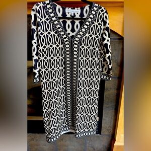 Gretchen Scott Designs Black and Ivory Geometric Dress Small EUC